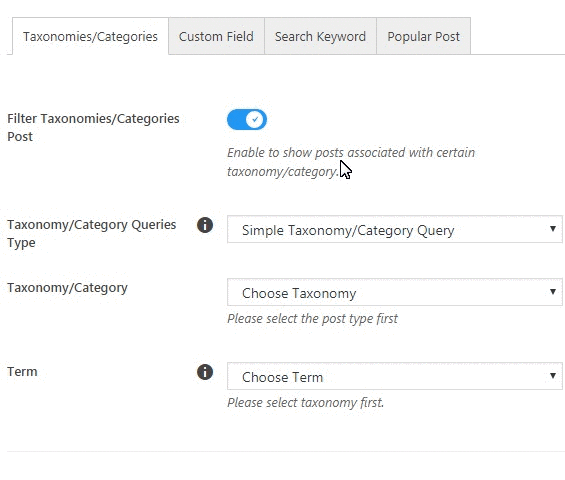 Backend Taxonomy/Category Configuration 